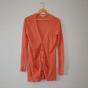 LOFT Linen Orange / Salmon Knit Long Button Cardigan